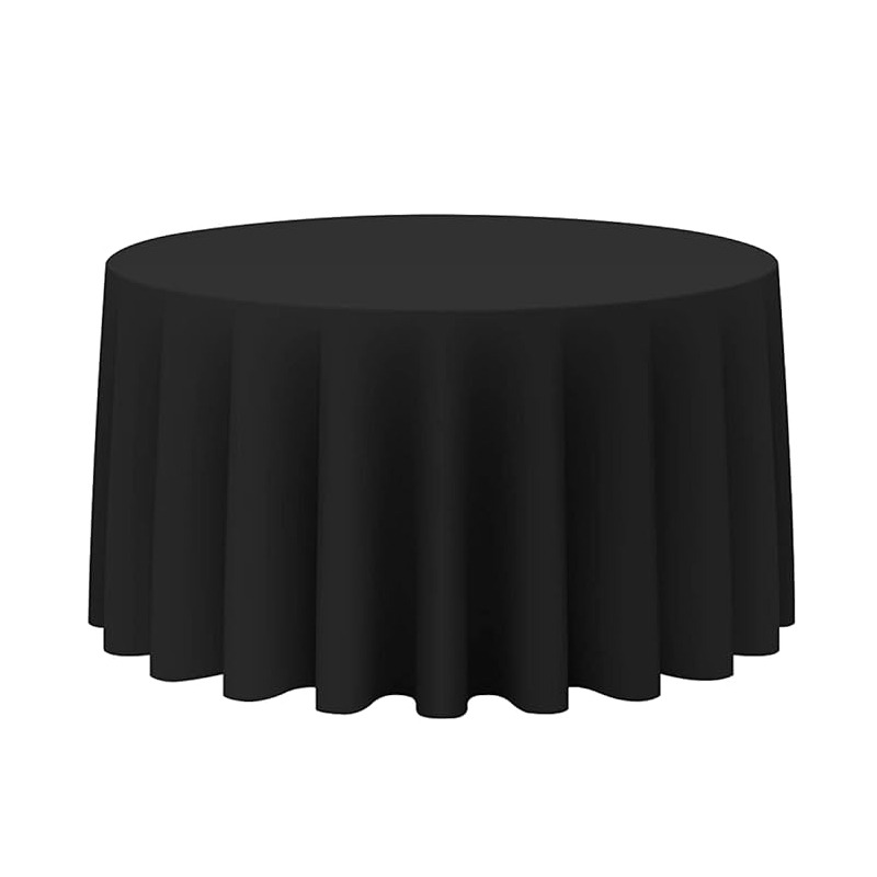 Tablecloth Round Black rental,black round linen, event table covers, party rentals Chatsworth, elegant black tablecloth, fabric table drape, wedding reception linens, corporate event decor, table setting ideas